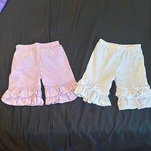Kids Ruffle Hem Shorts - Purple and White